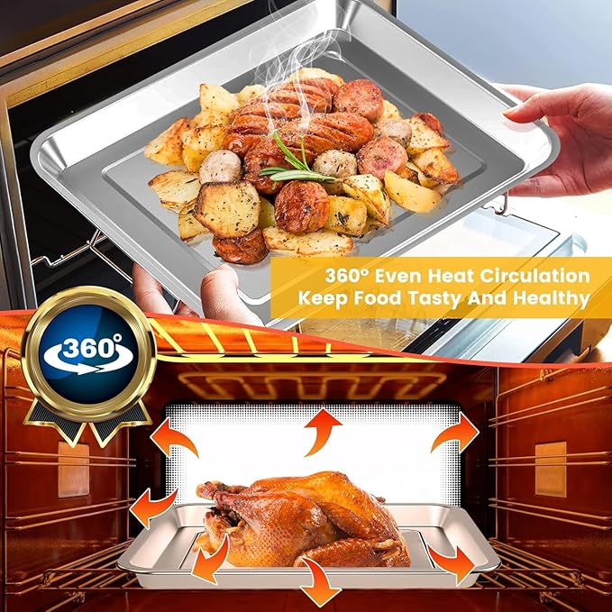 GWY 2PCS Air Fryer Accessories parts for Cuisinart TOA-60 TOA-65 TOA-70 Toaster Convection Oven, 12 * 11'' Tray Replacement Steel Pan Toaster Oven Accessories Parts