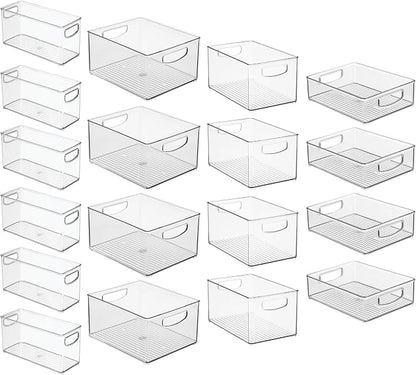 iDesign Stackable Plastic Handle Bin Assortment Set - Storage Organizers for Kitchen, Fridge, Pantry, Home -18 Pack, Clear | Cabinet Organization, Container, BPA-Free