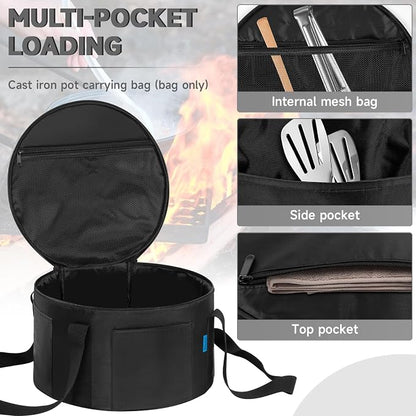 Dutch Oven Bag for 12 Inch,Durable Camp Dutch Oven Storage Bag,Carry Bag Extra Pockets and Sturdy Handles