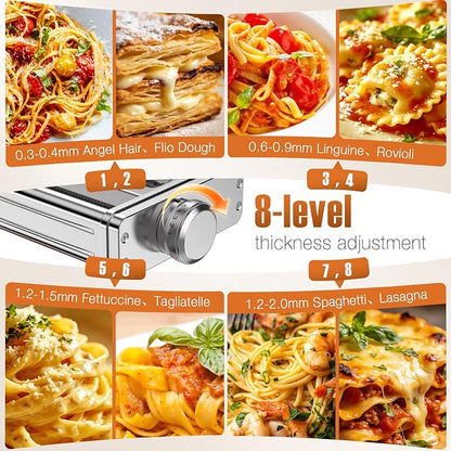 Pasta Attachment for KitchenAid Stand Mixer,3 in 1 Pasta Maker,All Stainless Steel,Included Pasta Roller, Spaghetti and Fettuccine Cutter Accessories, with 8 Thickness Settings by Fedowal | without Switching Attachments,Saving Time, Easy to Cut The Dou...