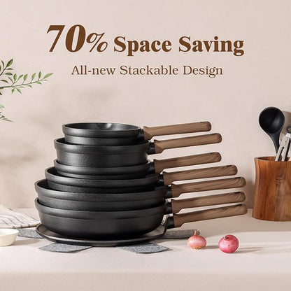 SENSARTE 20Pcs Nonstick Pots and Pans Set, Black Non Stick Cookware Set, Healthy Kitchen Cooking Set, Induction Compatible, Dishwasher Safe, PFOA/PFOS Free