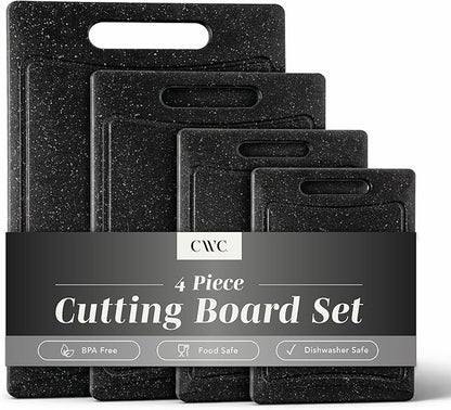 COOK WITH COLOR Non-Slip Cutting Board Set – Kitchen Essentials with Easy Grip Handle for Meat, Veggies, and Fruits, 4 Cutting Boards, Black