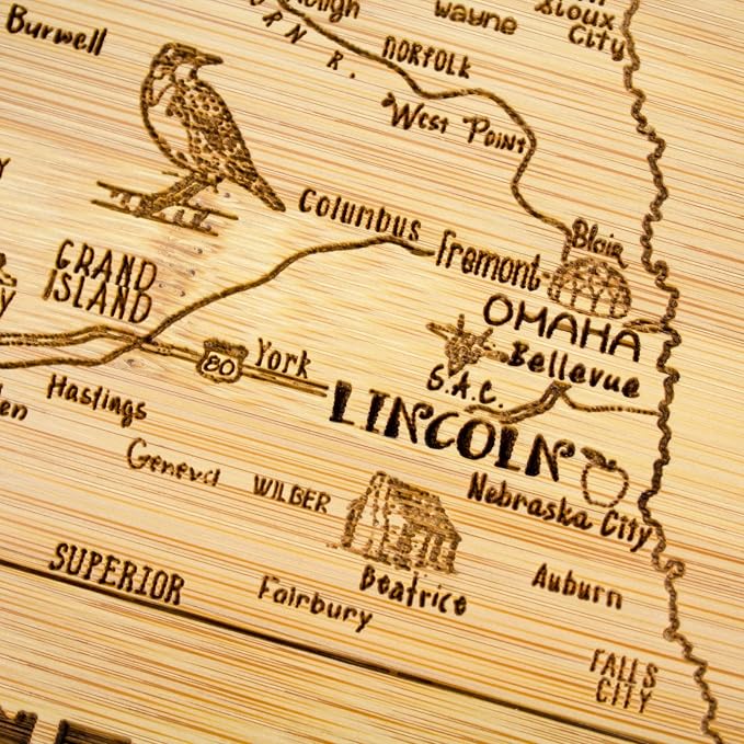 Totally Bamboo A Slice of Life Nebraska State Serving and Cutting Board, 11" x 8.75"