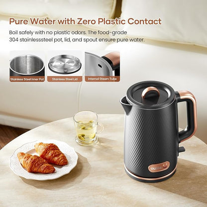 OLEGA Electric Kettle: 1200W Fast Boil Electric Water Kettles, 1.5L Double Wall Stainless Steel Tea Kettle, Auto Shut-Off, BPA-Free Hot Water Boiler Teapot for Coffee & Tea -Black