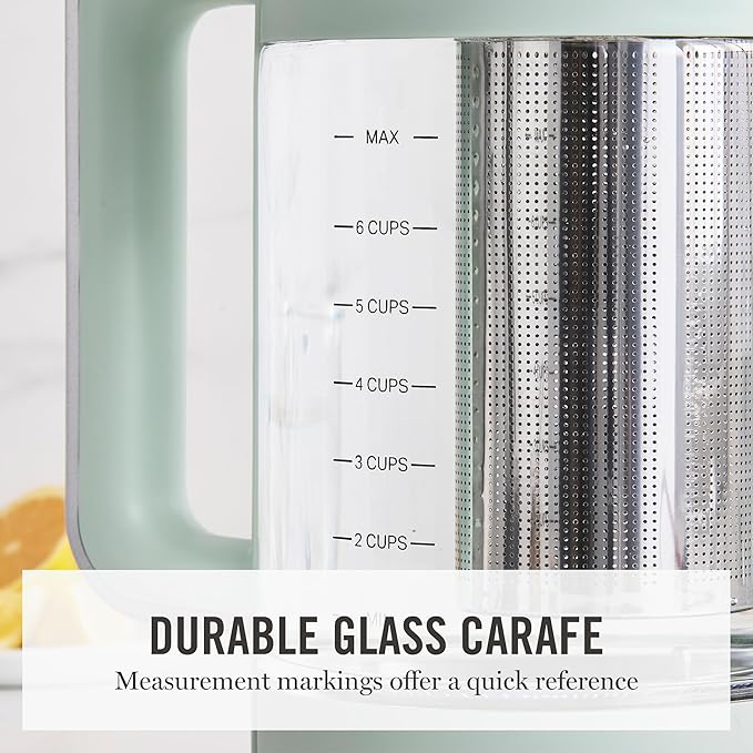 Martha Stewart Electric Kettle with Removable Stainless Steel Tea Infuser, Glass Carafe 1.7L (7 Cups), Hot Water Boiler, 4 Presets, Keep Warm & Auto Shut-Off, Cordless 360° Swivel Base, Honeydew Green