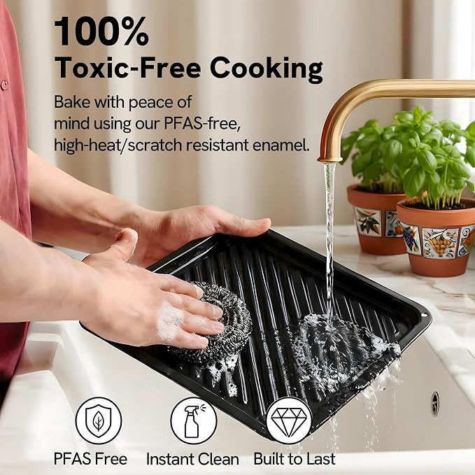 VAL CUCINA 6-in-1 Air Fryer Toaster Oven Combo, Compact 12.7 QT Small Countertop Convection Oven, Fits 9" Pizza & 4 Toast, Hexagon Hybrid Heating, Enamel Baking Pan Included, Stainless Steel Finish