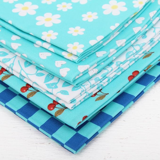 Threadart Exclusive 5 Fat Quarter Bundles - Aqua Confetti Brights Collection 100% Cotton Fabric - Premium 100% Cotton Quilting Fabric - No Duplicates - Full Size Fat Quarters 18"x21" - Aqua