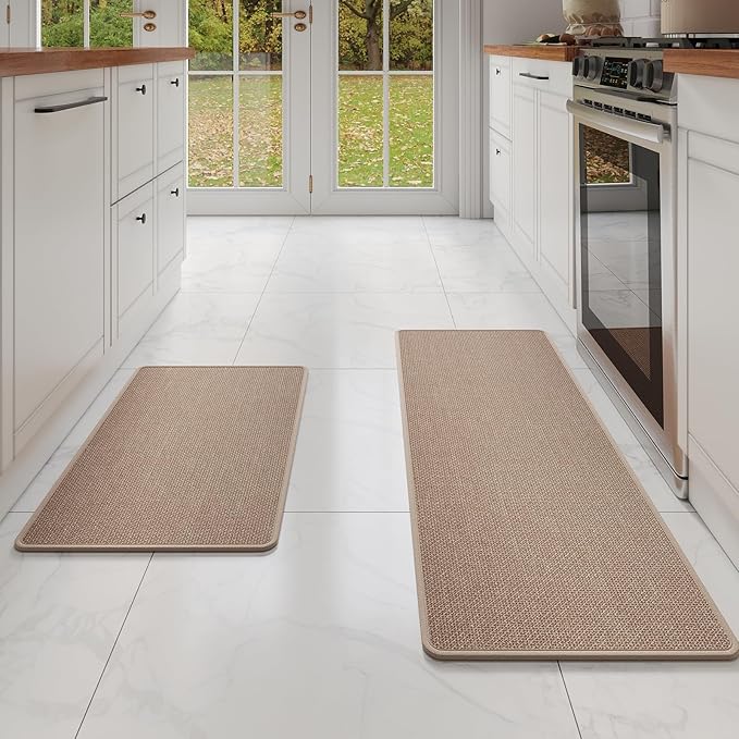 YDKGL Kitchen mats for Floor Water and Oil Absorbent Runner Rugs for Kitchen, Kitchen Mat in Front of Sink,Non-Slip Kitchen Rugs,Durable Imitation Linen Kitchen Rug Brown 17x30+17x47
