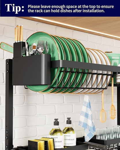 Kitsure Over The Sink Dish Drying Rack - 26.8" to 33.9"x21.5", Adjustable Sink Drying Rack for Kitchen Sink with Large Capacity, 2-Tier Dish Rack Over Sink with Multifunctional Baskets, Black