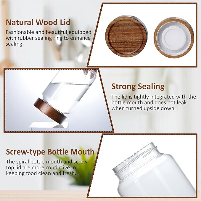 13.5 fl oz/400 ml Glass Jar with Airtight Wooden Screw Top Lid, Clear Stackable Food Storage Canister, Small Cute Decorative Glass Container for Coffee, Candy, Cookie, Sugar, Oatmeal, Salt