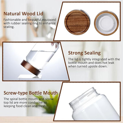13.5 fl oz/400 ml Glass Jar with Airtight Wooden Screw Top Lid, Clear Stackable Food Storage Canister, Small Cute Decorative Glass Container for Coffee, Candy, Cookie, Sugar, Oatmeal, Salt
