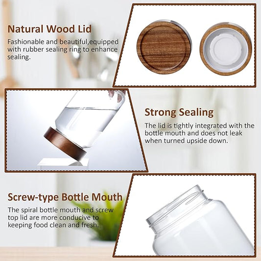 13.5 fl oz/400 ml Glass Jar with Airtight Wooden Screw Top Lid, Clear Stackable Food Storage Canister, Small Cute Decorative Glass Container for Coffee, Candy, Cookie, Sugar, Oatmeal, Salt
