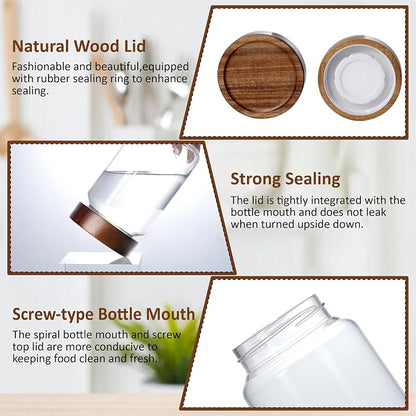 24 fl oz/710 ml Glass Jar with Airtight Wooden Screw Top Lid, Clear Stackable Food Storage Canister, Medium Cute Decorative Glass Container for Coffee, Candy, Cookie, Sugar, Oatmeal, Spice