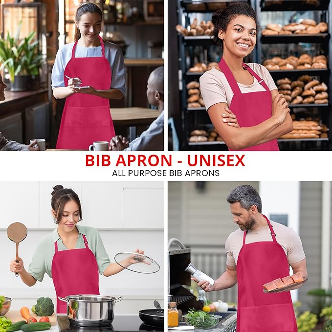 Utopia Kitchen 10 Pack Bib Apron Adjustable with 2 Pockets, Water and Oil Resistant, Cooking Kitchen Chef Apron for Women Men