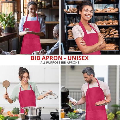 Utopia Kitchen 10 Pack Bib Apron Adjustable with 2 Pockets, Water and Oil Resistant, Cooking Kitchen Chef Apron for Women Men