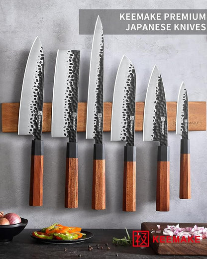 KEEMAKE 8 Inch Chef Knife, Japanese Hand Forged High Carbon Steel Kitchen Knives with Ergonomic Rosewood Handle, Ultra Sharp Durable Professional Gyuto Knife for Meat & Veggie Slicing