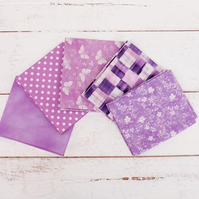 Threadart Exclusive 5 Fat Quarter Bundles - Purple Vintage Prints 100% Cotton Fabric - Premium 100% Cotton Quilting Fabric - No Duplicates - Full Size Fat Quarters 18"x21" - Purple