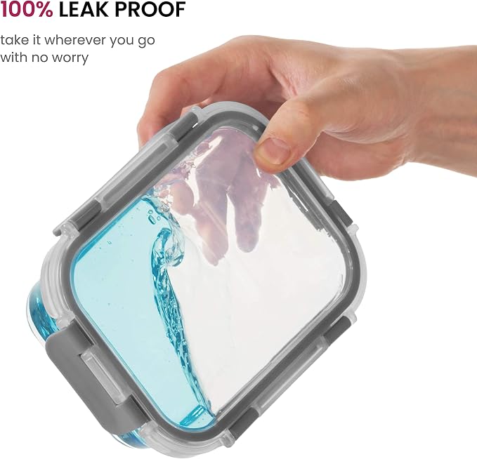Superior Glass Meal Prep Containers - 3-pack (21oz) Newly Innovated Hinged BPA-free Locking lids - 100% Leak Proof Glass Food Storage Containers, Great on-the-go, Freezer to Oven Safe Lunch Containers