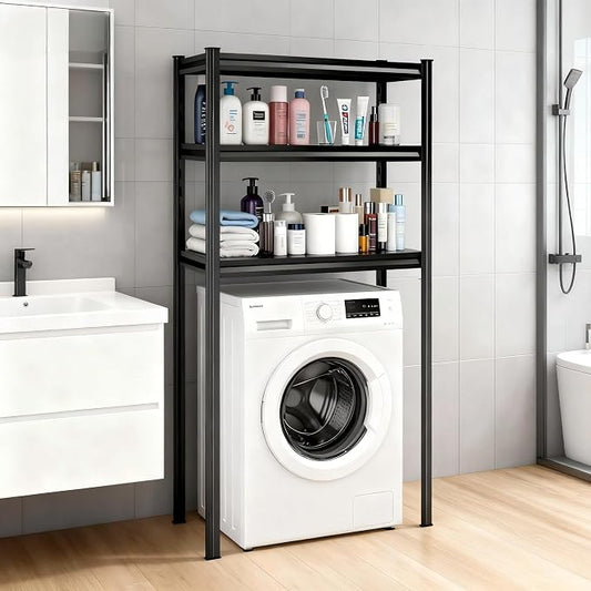 Height-Adjustable Bathroom & Laundry Storage Shelf, 3-Tier Metal Organizer Rack for Washer Dryer, Sturdy Shelving Unit for Bathroom Essentials, 63" H x 35.4" W x 13" D Inches