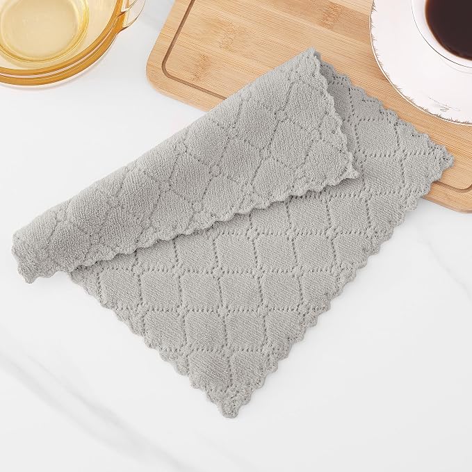 Homaxy 16 Pack Kitchen Cloths Dish Towels (10" x 10", Grey), Super Soft and Absorbent Coral Velvet Dishcloths, Fast Drying No Lint Microfiber Cleaning Cloth