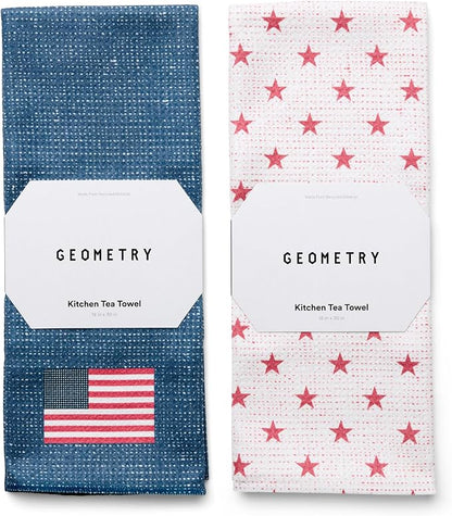 GEOMETRY Tea Towels – Patriotic Collection – Quick-Dry, Ultra-Absorbent, Reusable Microfiber Kitchen Towels for Drying & Cleaning - Old Glory - 2 Pack