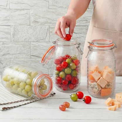 WACOI 64 Oz Glass Mason Jars with Airtight Lids3 Pack, Half Gallon Wide Mouth Canning Jars with Clip Top Lids for Kitchen Storage Pickling Salad Jams Coffee Beans