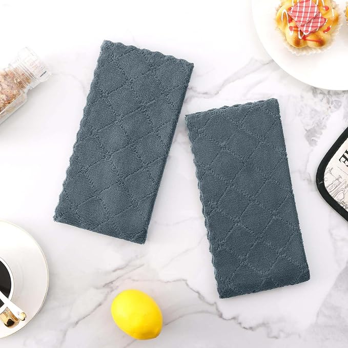 Homaxy 16 Pack Kitchen Cloths Dish Towels (10" x 20", Dark Grey), Super Soft and Absorbent Coral Velvet Dishcloths, Fast Drying No Lint Microfiber Cleaning Cloth