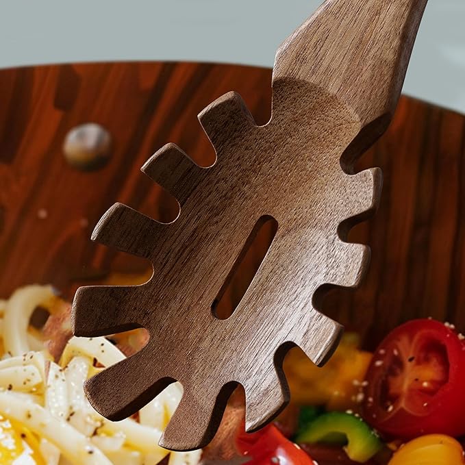 Wooden Kitchen Spatula for Cooking - 3 Pcs Set, Natural Acacia Wood Pasta Spoon with Teeth Spaghetti Fork for Serving Pasta, Non-Stick Cooking Spurtle Utensils for Kitchen Use