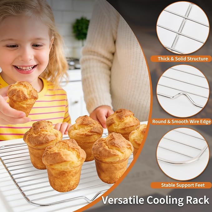 Nonstick Popover Pans, 2Pack Popover Baking Pans with Cooling Rack, 12-Cavity Pop Over & Yorkshire Pudding Pan, Individual Cups for Even Heating, Versatile for Cupcakes, Muffins, Brioche, Carbon Steel