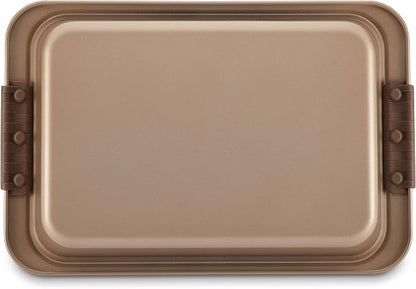 Anolon Bronze Nonstick Baking Pan With Lid / Nonstick Cake Pan With Lid, Rectangle - 9 Inch x 13 Inch, Brown