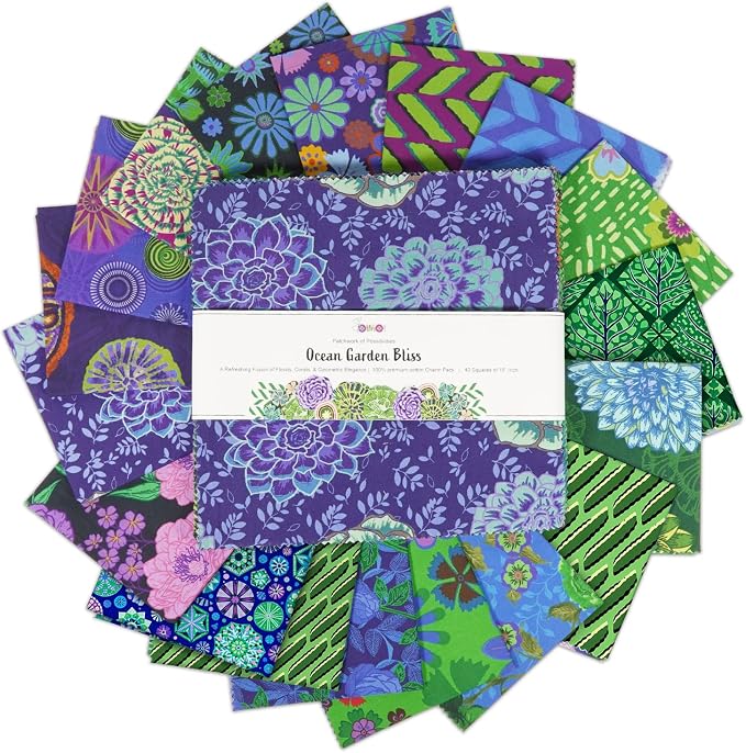 Soimoi 40 Pcs 10 x 10 inches Quilting Fabric Bundles Precut, DIY Cotton Fabric Squares, Printed Layer Cakes Patchwork Materials for Crafts Cloths Decor,Charm Squares for Quilts- Ocean Garden Bliss
