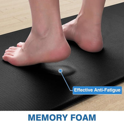 StepRite Kitchen Mats, 2PCS Kitchen Rugs, Cushioned Anti Fatigue Kitchen Mats for Floor, Non-Slip Standing Desk Mat, Waterproof Kitchen Rug Set for Kitchen, Floor, Office, 17.3"x30"+17.3"x59", Black