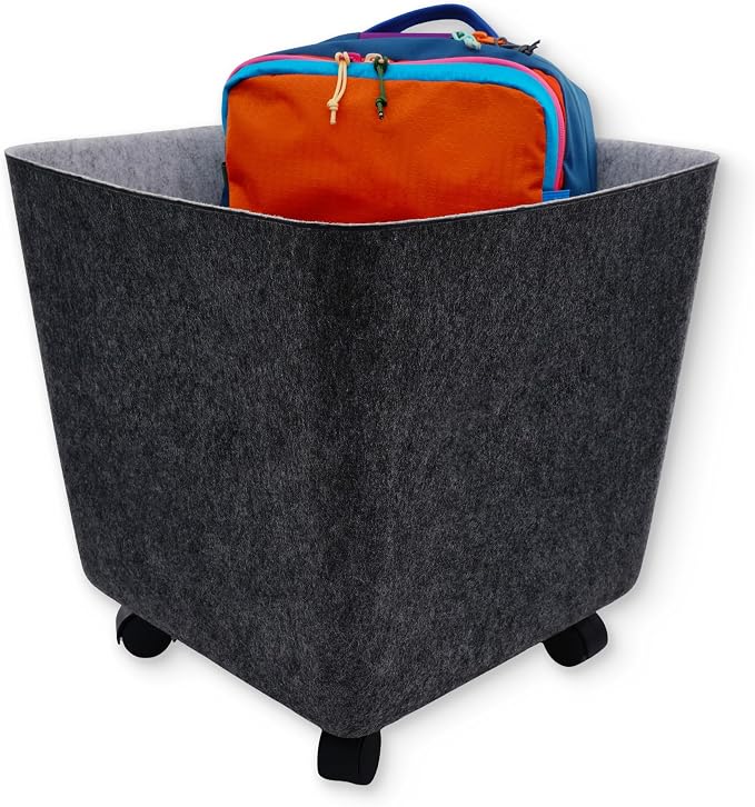Welaxy large tall rolling Storage basket with wheels Mobile Office Felt open Bin for backpack Toys Pet Books Clothes throw blanket organize Closet Bathroom Pantry Kitchen (Charcoal)