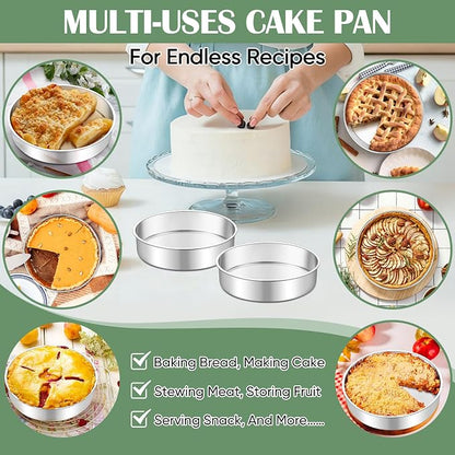 TeamFar 7 Inch Cake Pan Set of 3, Stainless Steel Round Layer Cake Baking Pans Tins for Birthday Wedding, Non-Toxic & Heavy-Duty, Mirror Finish & Leak Proof, Oven & Dishwasher Safe