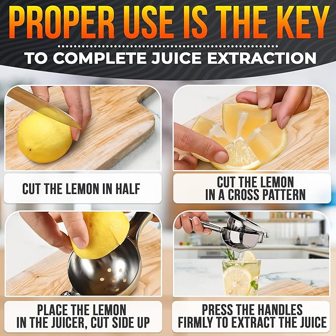 Stainless Steel Lemon Squeezer for Max Juice in Seconds – 8.3"x2.6" Lime Squeezer | Heavy-Duty, Ergonomic Handheld, Juicer for Citrus Juice Extraction for Holiday & Festive Drinks, Great Kitchen Gifts