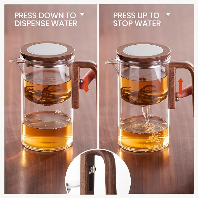 MACTANO Enchant Series Glass Magic Teapot with Magnetic Infuser, Modern Personal Tea Pot for Loose Leaf Tea Visual Brewing Easy Clean - 20.29 oz