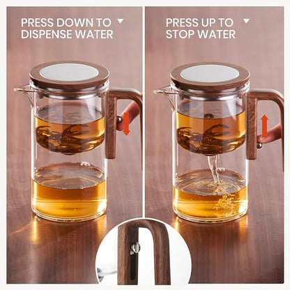 MACTANO Enchant Series Glass Magic Teapot with Magnetic Infuser, Modern Personal Tea Pot for Loose Leaf Tea Visual Brewing Easy Clean - 20.29 oz