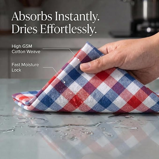 Urban Villa July 4th KitchenTowels Red/Blue/White DishTowels 100% Cotton (Set of 6) 20X30 Inches Buffalo Checks Highly Absorbent Soft Durable Reusable & Washable Kitchen Towels