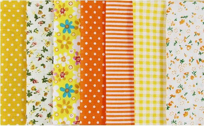 aufodara 7pcs 20” x 20” Cotton Fabric Squares Patchwork Bundle Making Supplies Quilting Weight 120 g/m² for Sewing Quilt DIY Artcraft Handwork (Yellow)
