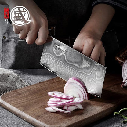 MITSUMOTO SAKARI Cleaver Chef Knife 7 inch - 67-Layer AUS-10 Damascus Steel, Hand Forged Japanese Meat Boning Knives, PakkaWood Handle & Sandalwood Box