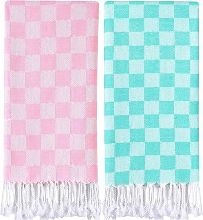 Antfuny 2 Packs Checkered Plaid Travel Towel Turkish Towel Beach Blanket Quick Dry Lightweight Hawaii Summer Vacation Necessities Europe Costa Rica Florida Trip Essentials Airplane Accessories Flight