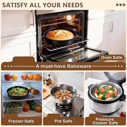 P&P CHEF 9 Inch Cake Pan Set of 4, 4 Pieces Nonstick Round Cake Baking Pans, Stainless Steel Smash Layer Cake Tin Bakeware for Cooking Steaming, Healthy & Sturdy, Oven & Dishwasher Safe
