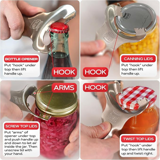 Forjars Manual Jar Opener - Rated Tool for Canning - Open Mason Jars Twist-Off, Screw-Top, Canning Lids - Can Gripper Aids - Original-Handed Mason Kitchen Lid Aid Plastic Bottle Openers