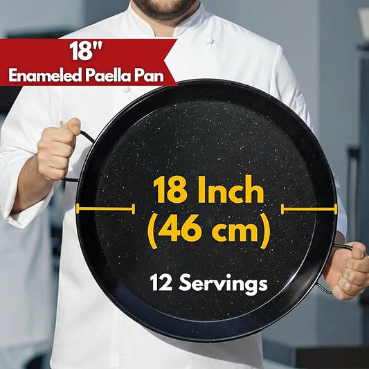 Paelluxe Paella Pan – Enamelled, No-Rust Steel Skillet – Perfect for Propane & Gas Burners – Indoor & Outdoor Cooking Cacerola Paellera Sarten – 18 Inch, for 12 Servings