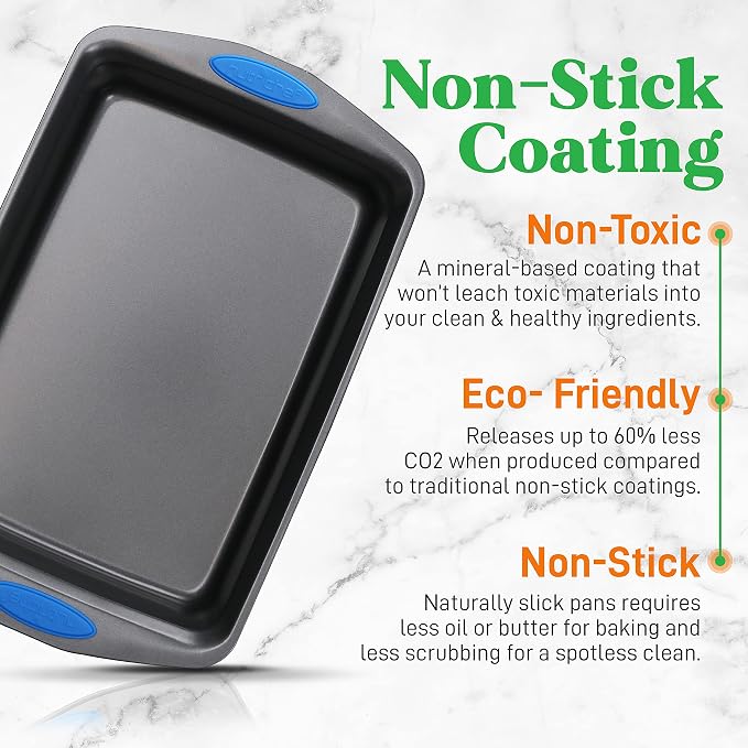 NutriChef 2-Piece Baking Pan Set - Premium Non-Stick Coating Carbon Steel Bakeware w/ Silicone Handles - PFOA, PFOS, PTFE Free Kitchen Oven Bake Tray, Cookie Sheets - Dark Gray, 17.3"x11.4"x1.2"