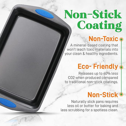 NutriChef 2-Piece Baking Pan Set - Premium Non-Stick Coating Carbon Steel Bakeware w/ Silicone Handles - PFOA, PFOS, PTFE Free Kitchen Oven Bake Tray, Cookie Sheets - Dark Gray, 17.3"x11.4"x1.2"