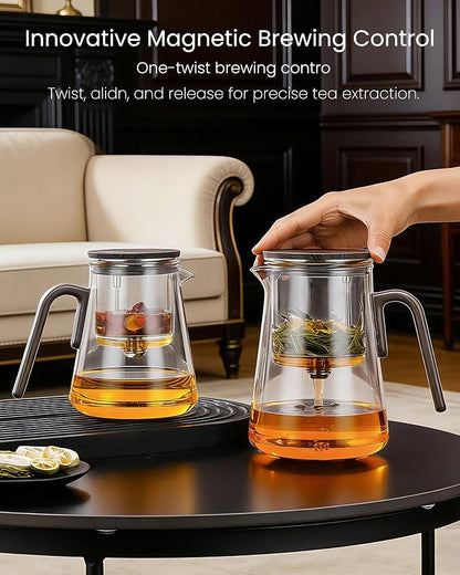 ZENS Enchanted Teapot Set, Magnetic Glass Tea Infuser Pot with 2 Cups for Loose Leaf Tea Steeper, Magic Tea Maker, Mess-Free Loose Tea Diffusers for Tea Lovers Ideal Gifts, 34oz (1000 ml)