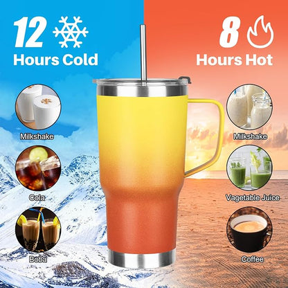 20 oz Tumbler with Handle, Stainless Steel Insulated Tumbler with Lid and Straw, Double Wall Vacuum Coffee Mug Tumbler, Insulated Coffee Thermal Cup for Cold and Hot (Yellow Orange, 20 Ounces)