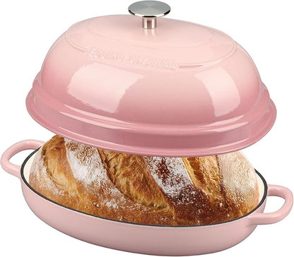 EDGING CASTING Enameled Oval Cast Iron Dutch Oven Pot with Lid, Bread Dutch Oven for Sourdough Bread Baking, Dutch Oven Bread, Bread Oven, 6QT, Pink
