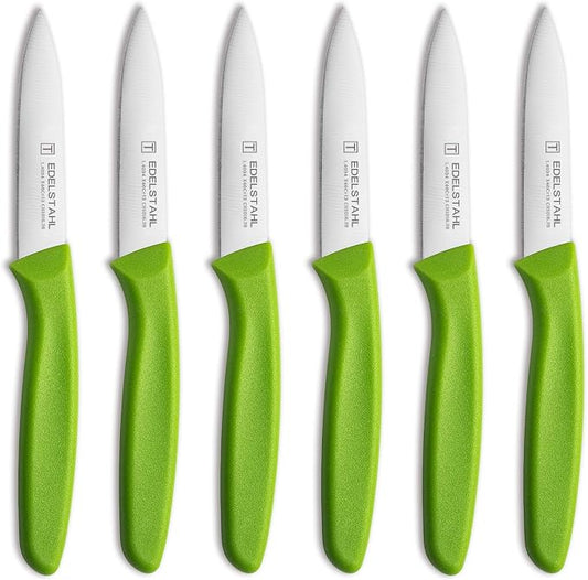 Premium Paring Knife, Stainless Steel Paring Knives Set of 6,Sharp Vegetable&Fruit Knife,Small Knife Set,Ergonomic Handle Paring Knives,Straight Edge Peeling Knifes,Green&Dishwasher Safe